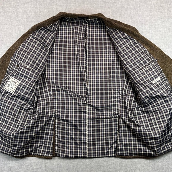 Jos A Bank 1905 Wool Tweed Sport Coat Blazer Men 48R Brown Elbow Patch Academia